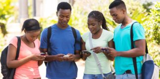 students using phones